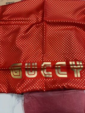 Gucci Red Scarf with Gold Star Motif